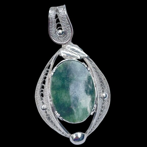 Vintage Jade Pendant Signed Sorrento - Sterling Silver - Picture 3 of 7